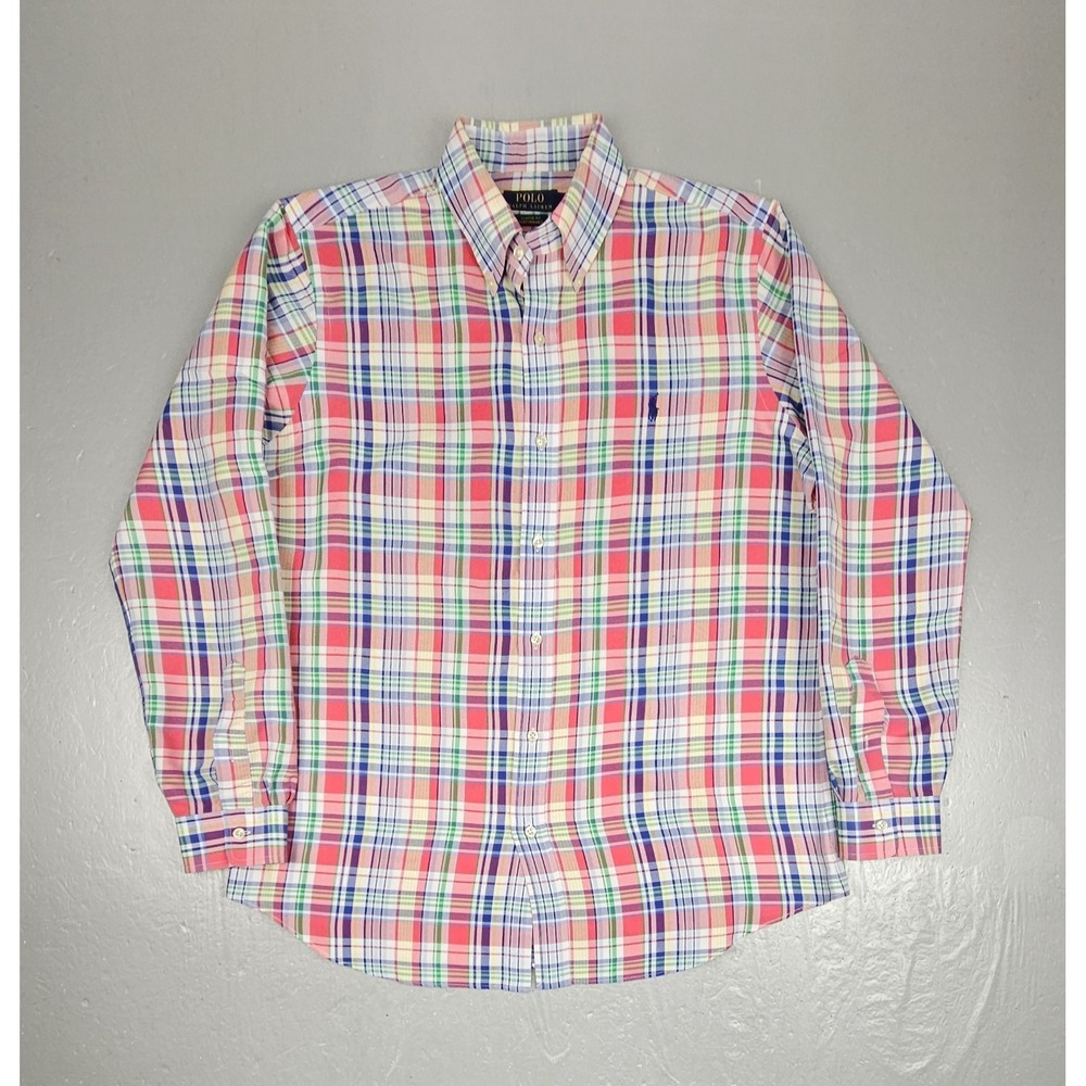 Vintage Polo Ralph Lauren Button Down Shirt Mens Large Madras Plaid Long Sleeve